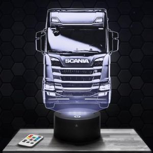 Lampe 3D - Camion Routier Scania - Jouet Miniature Cadeau Camion Routier Scania - Veilleuse Led Tactile avec socle au choix
