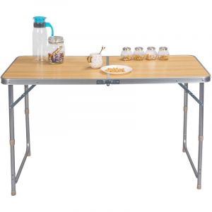 Table de camping pliante Table de jardin pliable Table de balcon en al ini et MDF Réglable en hauteur 120x60x70 cm C ne clair Woltu