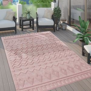 Paco Home Tapis Exterieur Terrasse Salon Cuisine Scandinave Motif Boho Uni 3D Rose 60x100 cm