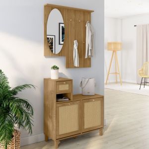 Idmarket Vestiaire d'entrée avec miroir hanae effet naturel cannage