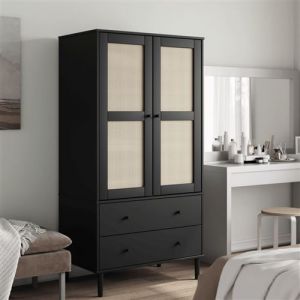 VidaXL Garde-robe SENJA aspect rotin noir 90x55x175 cm bois massif pin