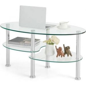 Table Basse en Verre Tremp&eacute; &agrave; 3 Niveaux Ovale pour Le Salon Bureau H&ocirc;tel Cadre Robuste en M&eacute;tal