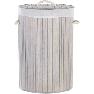 Beliani Panier Gris en Bambou Coton et Viscose 60 cm avec Couvercle Corbeille à Linge Sannar