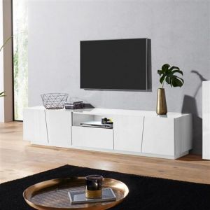 Image de Meuble TV design 4 portes tiroir coulissant blanc Vega Low XL