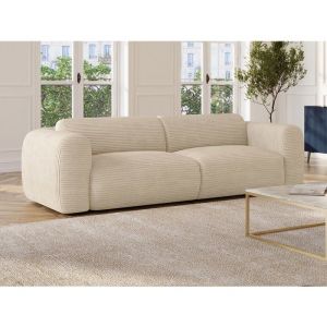 Vente-unique - Canap&eacute; 4 places en velours c&ocirc;tel&eacute; beige pogni de Maison C&eacute;phy