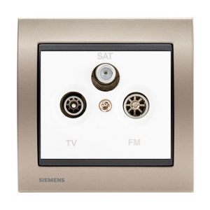 Siemens PriseTV/FM/SAT Blanc Delta Iris + Plaque Métal Champagne