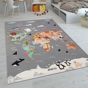 Paco Home Tapis Enfant, Tapis Chambre Jeu Garçon Fille Moderne Antidérapant, Dimension:100x200 cm, Couleur:Gris 3
