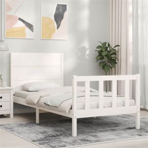 VidaXL Cadre De Lit Avec Tête De Lit Blanc Petit Simple Bois Massif