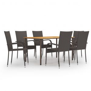 Image de VidaXL Ensemble de salle ? manger de jardin 7pcs R?sine tress?e Marron