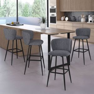 Idmarket Lot de 4 tabourets de bar OMBLINE assise en tissu gris foncé et pieds en métal noir