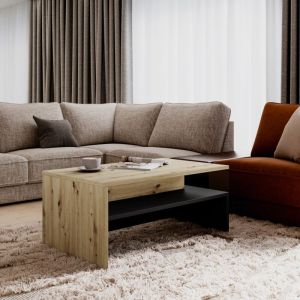 Meublorama - Table basse ramos &ndash; Design ch&ecirc;ne et noir super mat &ndash; Plateau avec rangement int&eacute;gr&eacute; &ndash; 100x60 cm