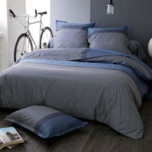 Tradilinge Homemaison Housse de Couette en Satin de Coton 1105626HM91335 Bleu Gris