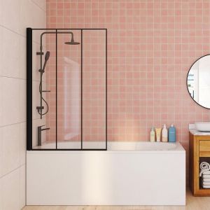 Idmarket Pare baignoire 1 volet 70x120 cm sérigraphié effet verrière avec profilé en aluminium noir