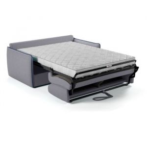 Canapé Convertible Express - Agathe - Tissu Gris - Liseré Bleu - 175 X 100 X 87 Cm