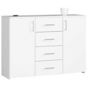 Akord - Commode K45 Blanche 110 cm 2 portes 4 tiroirs façade Blanche 4 étagères 110x35x80 cm