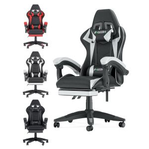 Chaise de Bureau - Rattantree Siège de bureau Réglable - Chaise gaming avec Appui-tête et Support lombaire, 136kg, Noir et Blanc