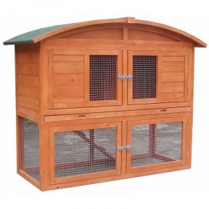 Clapier pour petits animaux avec enclos extérieur, 120 x 56 x 98 cm, en bois, avec rampe et toit rond - Melko