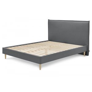 Bobochic Structure de lit SARY avec lattes massives pieds bois naturel 160 x 200 cm Anthracite