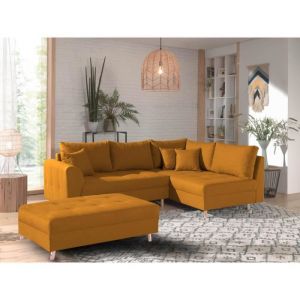 Rune - canapé d'angle - avec pouf d'appoint - 4 places - style scandinave - droit - jaune - Jaune