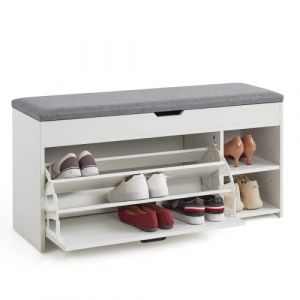 Meerveil Banc &agrave; Chaussures, Banc de Rangement avec Coussin Style Industriel en Bois pour Entr&eacute;e Couloir, L100 x P30 x H52 cm, Blanc