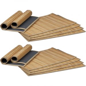 Relaxdays Set de table, bambou, lot de 12, tables manger, 30 x 45 cm, rectangle, tapis de table antidérapant lavable, nature
