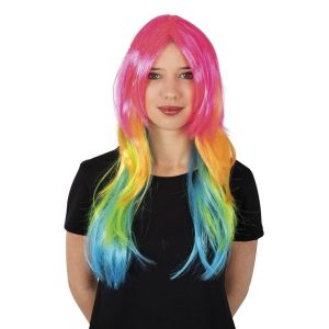 Ruedelafete Perruque cheveux longs fluo multicolores
