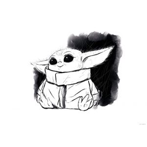 Komar Affiche d'art - Mandalorian - The Child Sweet Black White - Taille: 70 x 50 cm - noir, blanc