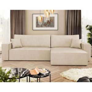 Canapé d'angle réversible convertible 5 places en tissu texturé beige