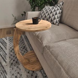 Nova Table d’appoint Holeby ronde effet bois [en.casa]