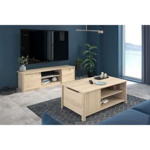 Parisot Ensemble Table basse avec coffre et Meuble Tv - BETTY - Panneau de particules - D&eacute;cor Chene