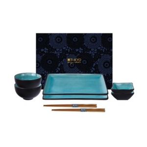 Tokyo Design Studio Coffret &agrave; sushi Glassy pour 2 personnes noir et turquoise