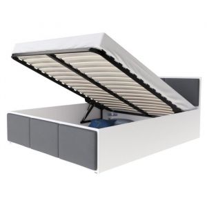 Lit Panama t 120x200 + coffre - Sommier inclus Blanc - Gris foncé - Blanc - Gris foncé
