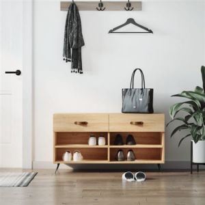 VidaXL Banc à Chaussures, Armoire à Chaussures avec 4 Étagères et Pieds, Meuble à Chaussures avec 2 Tiroirs Salon, Moderne, Chêne Sonoma Bois d'Ingénierie