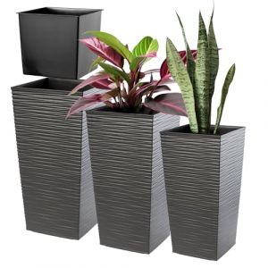 Kadax - Pot de Fleur Haut, Grande Jardiniere en Plastique pour Une Décoration Interieure et Exterieure (Graphite, Lot de 3: 57.5 cm, 68 cm, 75.5 cm)