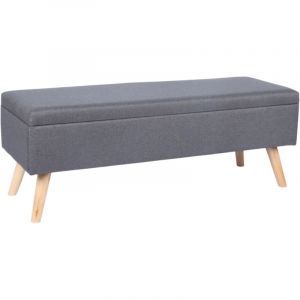 Relaxdays Banc en lin, rangement, H x L x P : 40 x 110 x 40 cm, pieds en bois, banc coffre rembourr&eacute; pour chambre, gris