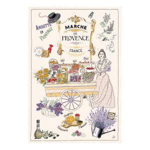 Image de Winkler Torchon Les marchés de Provence en coton ecru 48 x 72