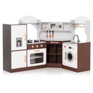 Cuisine Pour Enfants En Bois Costway Avec 15 Accessoires Et Effets Sonores Et Lumineux