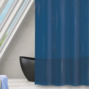 MSV Rideau de douche Polyester romana 180x180cm Bleu fonc&eacute; transparent