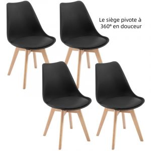 Lot de 4 Chaise Pivotante Salle à Manger Woltu Chaise de Cuisine, Siège en pu, Pieds en Bois Massif, Noir