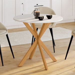 Idmarket Table à manger ronde ALIX 4 personnes pied araignée bois et plateau blanc GISELE 80 cm