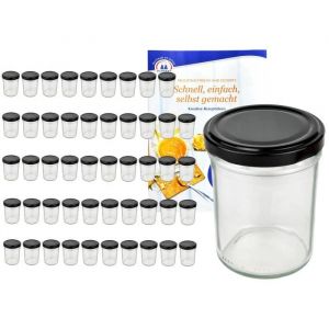 Pots à confiture - MAMBOCAT - Lot de 50 - 230 ml - Couvercle noir - Livret de recettes gratuit