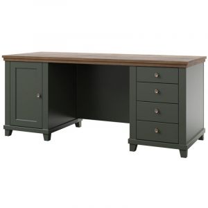 Bureau ASSIA 180 cm vert foncé et bois - Tiroirs, niches et rangement - Élégance intemporelle