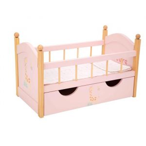 Image de Arias Lit en bois pour poup&eacute;e - Tiroir accessoire - Oreiller et couvre-lit inclus - Rose - Dimensions 52,5x29,5x32 cm