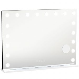 Homcom Miroir maquillage Hollywood lumineux LED tactile r&eacute;glable 18 ampoules HP bluetooth