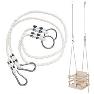 Corde de balançoire 50 kg, 2 x rallonge de corde de balançoire avec mousqueton métallique, Corde naturelle avec mousqueton 1m