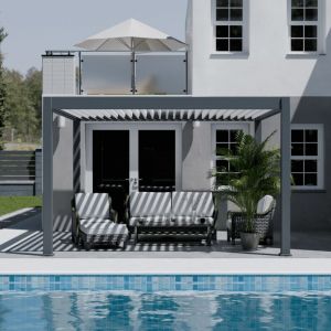 Pergola bioclimatique Ombr&eacute;a autoportante 4x4M - Anthracite/blanc - ELMO