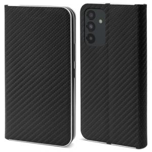 Moozy Étui Portefeuille Pour Samsung A54 5g, Noir Carbone - Étui À Rabat Avec Bordure Métallique, Fermeture Magnétique,