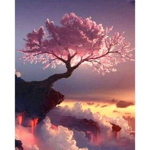 Figured'Art Peinture par Num&eacute;ro Adulte avec Cadre Arbre rose et Nuages - Activit&eacute; Manuelle Kit de Loisir Cr&eacute;atif DIY Num&eacute;ro d'Art Complet - 40x50cm toile tendue sur ch&acirc;ssis