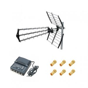 S Kit Antenne TNT Trinappe Gain 18dB + Amplificateur TNT 4 Sorties + 6 Fic s F