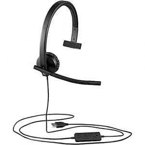 Logitech Business H570e Casque Filaire, Mono Oreillette avec Micro Antiparasites, USB, Commandes Int&eacute;gr&eacute;es avec Bouton de Mise en Sourdine, T&eacute;moin Lumineux, PC/Mac/Portable - Noir